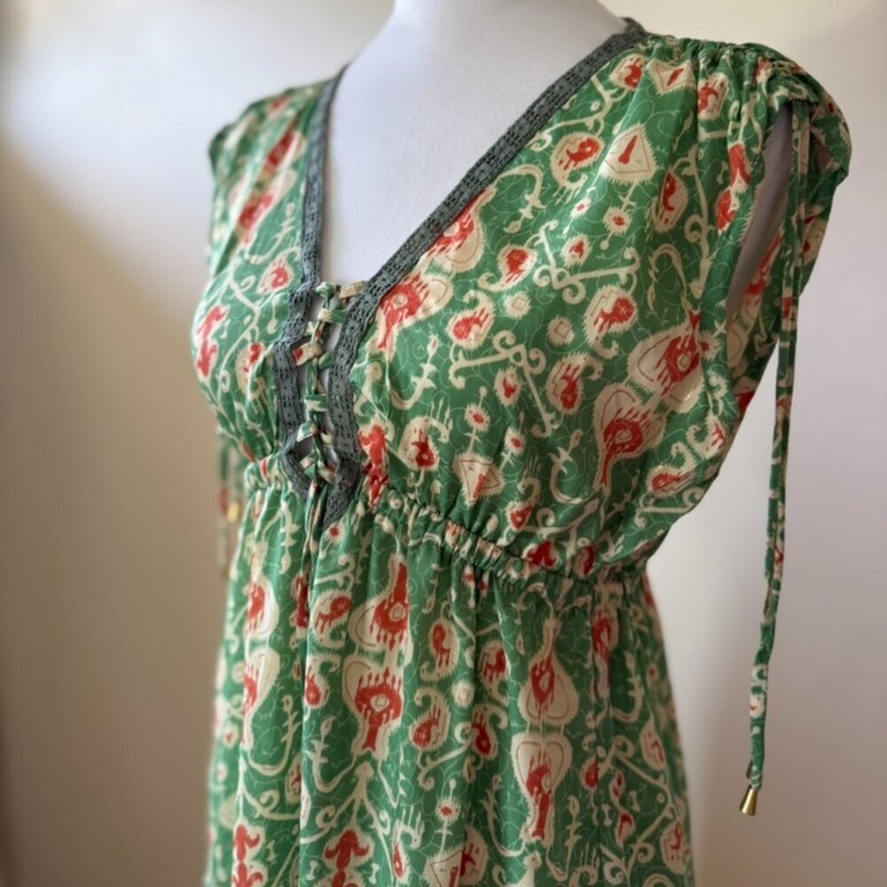 Karma Highway Women's Green Orange Floral Paisley Summer Mini Dress - Picture 3 of 8